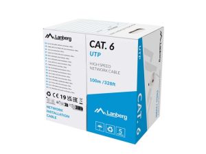 Кабел Lanberg LAN cable CAT.6 utp 100m solid cu grey cpr + fluke passed