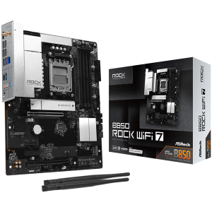 ASROCK MB Desktop B850 Rock WiFi 7, AM5, 4x DDR5, 1x PCIe 5.0 x16, 1x PCIe 4.0 x16, 1x Blazing M.2, 1x Hyper M.2, 4x SATA3, RAID 0, 1, 10, 7.1 CH HD Audio, 1x HDMI, 8x USB 3.2, 8x USB 2.0, 2x USB-C, 2.5G LAN, 2x Wi-Fi 7, BT, 1x HDMI, 1x SPDIF, ATX
