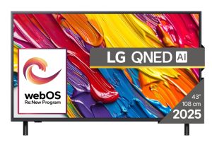 Телевизор LG 43QNED82A3B, 43" 4K QNED HDR Smart TV, 3840x2160, DVB-T2/C/S2, Alpha 7 AI Processor, HDR10 / HLG, webOS 25 ThinQ, VRR / ALLM / HGiG, 4K Upscaling, WiFi 5, Voice Controll, Bluetooth 5, AirPlay 2, LAN, CI, HDMI, SPDIF, Google Cast, 2 pole Stand