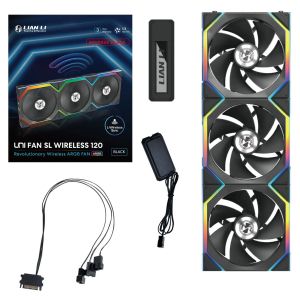 Вентилатори 3бр Lian Li UNI FAN SL Wireless ARGB PWM Reverse Blade - 120 mm Черен + Контролер