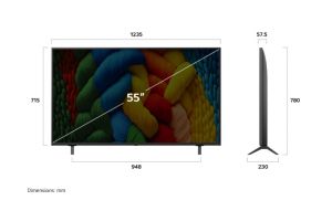 Телевизор LG 55NANO80A3B, 55" 4K HDR Smart Nano Cell TV, 3840x2160, DVB-T2/C/S2, AI Alpha 7, HDR 10 PRO, webOS 25, ThinQ AI, VRR, ALLM, HGiG, WiFi, Clear Voice, AI Upscaling, Bluetooth, Hdmi e-ARC , CI, LAN, AirPlay2, Chromecast, 2 Pole stand, Black