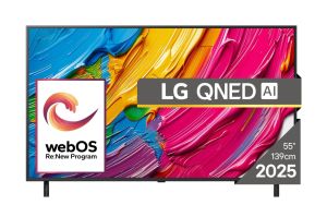Телевизор LG 55QNED80A3A, 55" 4K QNED HDR Smart TV, 3840x2160, DVB-T2/C/S2, Alpha 7 AI Processor, HDR10 / HLG, webOS 25 ThinQ, VRR / ALLM / HGiG, 4K Upscaling, WiFi 5, Voice Controll, Bluetooth 5.1, AirPlay 2, LAN, CI, HDMI, SPDIF, Google Cast, 2 pole Sta