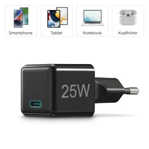 HAMA Бързо мини зарядно 220V, USB-C, PD/Qualcomm, 25 W, черен