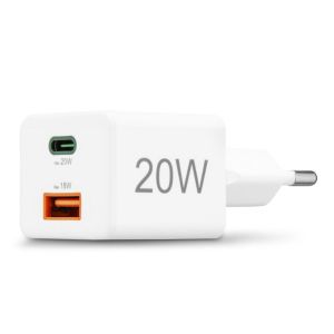 HAMA Бързо мини зарядно 1x USB-C, 1x USB-A, PD, 20 W, бяло