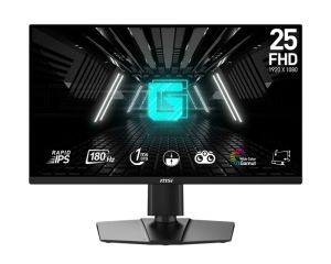 Монитор MSI G255PF E2, 24.5", 1ms, 180Hz, RAPID IPS, 1920x1080 (FHD), 16:9, FLAT, AMD FreeSync, 78% DCI-P3, AG, 300 nits, 1000:1, DCR 100M:1, DP(1.2a), 2xHDMI 2.0b, 2x2W Speaker, Pivot, Heigh Adj., VESA, Black, 5.3kg
