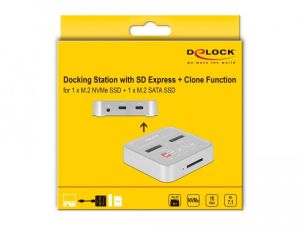 Докинг станция Delock 1 x M.2 NVMe SSD, 1 x M.2 SATA SSD, SD Express Card Reader, Клониране