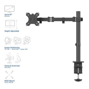 Стойка за монитор за бюро ACT AC8301, Регулируема, 10" - 35", 8 кг, Черен