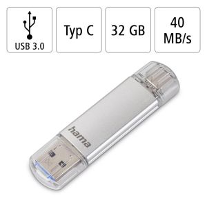 USB памет HAMA Тип USB-C/USB-A 3.0 Laeta, 32GB, 40 MB/s, silver