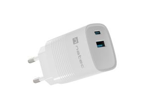 Адаптер Natec USB Charger  Ribera Gan 1X USB-A + 1X USB-C 30W, White