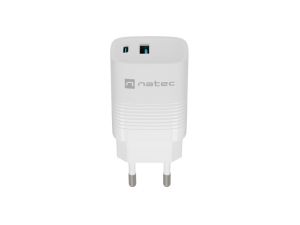 Адаптер Natec USB Charger  Ribera Gan 1X USB-A + 1X USB-C 30W, White