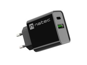 Адаптер Natec USB Charger Ribera 1X USB-A + 1X USB-C 20W, Black
