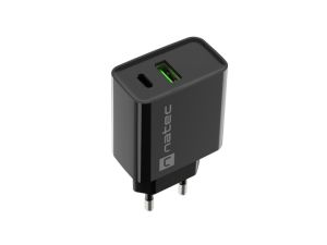 Адаптер Natec USB Charger Ribera 1X USB-A + 1X USB-C 20W, Black