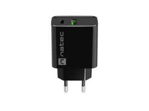 Адаптер Natec USB Charger Ribera 1X USB-A + 1X USB-C 20W, Black