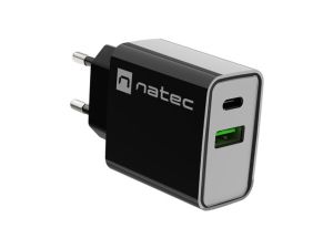 Адаптер Natec USB Charger Ribera 1X USB-A + 1X USB-C 20W, Black