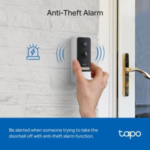 Видео звънец за врата Tapo D230S1, 2.4Ghz, 2K 5MP, Color Night Vision, акум.батерии, microSD