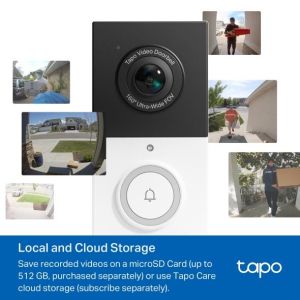 TP LINK нтелигентен видео звънец за врата Tapo D210, 2K QHD (2560×1440),160° зрителен ъгъл, microSD до 512 GB, 2.4Ghz, AI-разпознаване