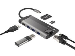 Докинг станция Natec Fowler Plus Multiport Adapter 8 in 1, USB 3.0 HUB, HDMI 4K, USB-C PD, RJ45, SD, Micro