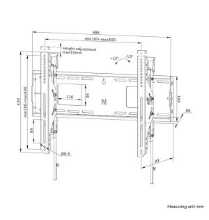 Стойка Neomounts Level-750 Wall Mount (XL, 125 kg, tiltable, tilt guard, connectable, VESA 600x400)
