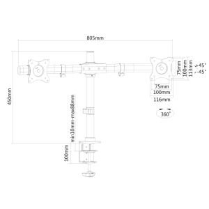 Стойка Neomounts Flat Screen Desk Mount (clamp/grommet) for 2 Monitor Screens - Crossbar