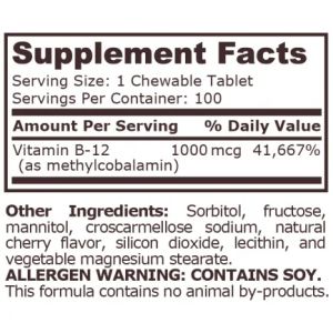 Pure Nutrition Methyl B-12 1000 mcg Cherry Flavor - 100 Chewable Tablets