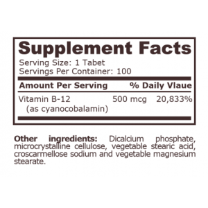 Pure Nutrition Vitamin B-12 Cyanocobalamin 500 mcg - 100 Tablets