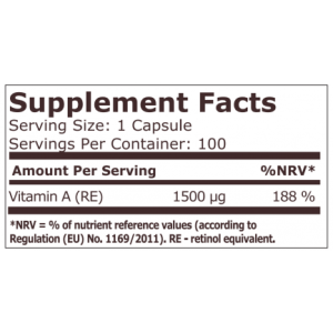 Pure Nutrition Витамин A 5000 IU (1500 mcg) - 100 Капсули