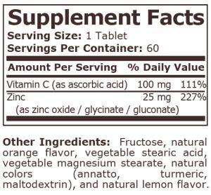 Pure Nutrition Zinc + Vitamin C Orange Flavored 60 Dissolving Tablets