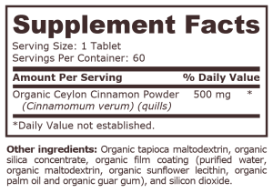 Pure Nutrition Organic Cinnamon 500 мг 60 Tablets