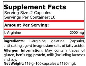 Pure Nutrition Arginine Capsules Blister 1000 мг 20 Капсули