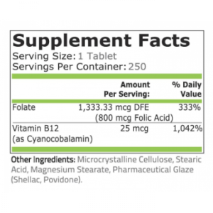 Pure Nutrition Folic Acid 800 мкг + B 12 250 Таблетки