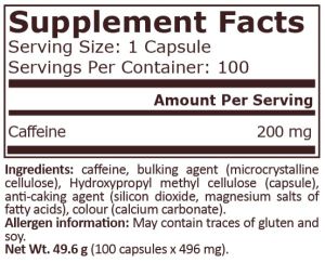 Pure Nutrition Caffeine 200 mg 100 Капсули