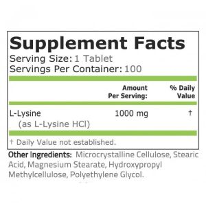 Pure Nutrition L Lysine 1000 mg 100 Таблетки