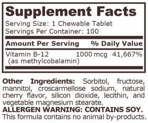 Pure Nutrition Methyl B 12 1000 мкг Cherry Flavor 100 Chewable Tablets