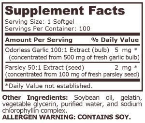 Pure Nutrition Garlic & Parsley 100 Softgels