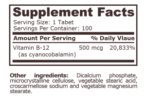 Pure Nutrition Vitamin B 12 Cyanocobalamin 500 mcg 100 Tablets