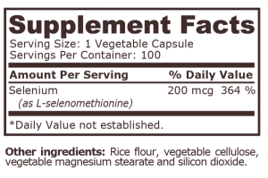 Pure Nutrition Selenium 200 mcg 100 Vegetable Capsules