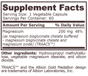 Pure Nutrition Magnesium Bisglycinate 60 Vegetable Capsules