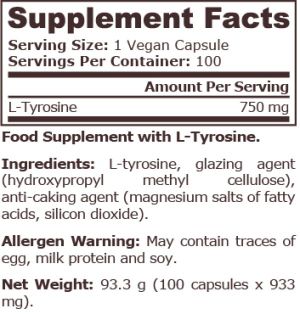 Pure Nutrition L Tyrosine 750 мг 100 Vegan Capsules