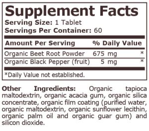 Pure Nutrition Organic Beet Root With Black Pepper 60 Tablets