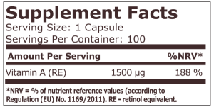 Pure Nutrition Витамин A 5000 IU (1500 мкг) 100 Капсули