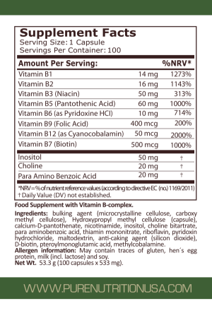 Pure Nutrition Vitamin B Complex 100 Capsules