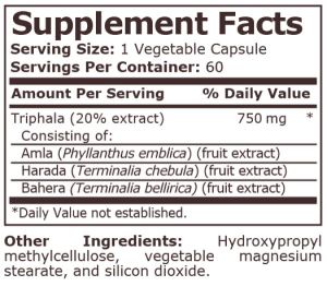 Pure Nutrition Triphala Extract 750 mg 60 Veg Capsules