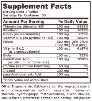 Pure Nutrition Vitamin B 100 Complex Sustained Release 50 Tablets