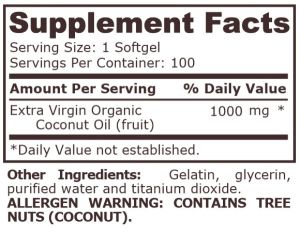 Pure Nutrition Organic Coconut OIL 1000 мг 100 Liquid Capsules