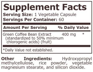 Pure Nutrition Green Coffee Bean Extract 400 mg 60 Capsules