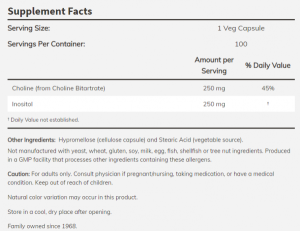 Now Foods NOW Choline & Inositol 500 мг 100 Капсули