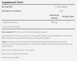 Now Foods NOW Taurine 500 мг 100 Капсули