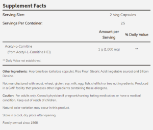 Now Foods NOW Acetyl L Carnitine 500 мг 200 Веган Капсули