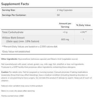 Now Foods NOW Willow Bark Extract 400 мг 100 Веган Капсули