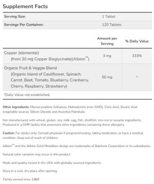 Now Foods NOW Copper Glycinate 3 мг (меден Глицинат) 120 Tablets